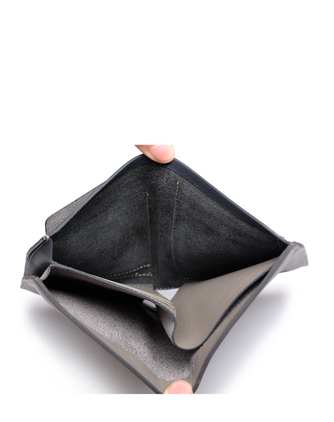 男款灰色纳帕牛皮休闲轻软实用竖款钱包