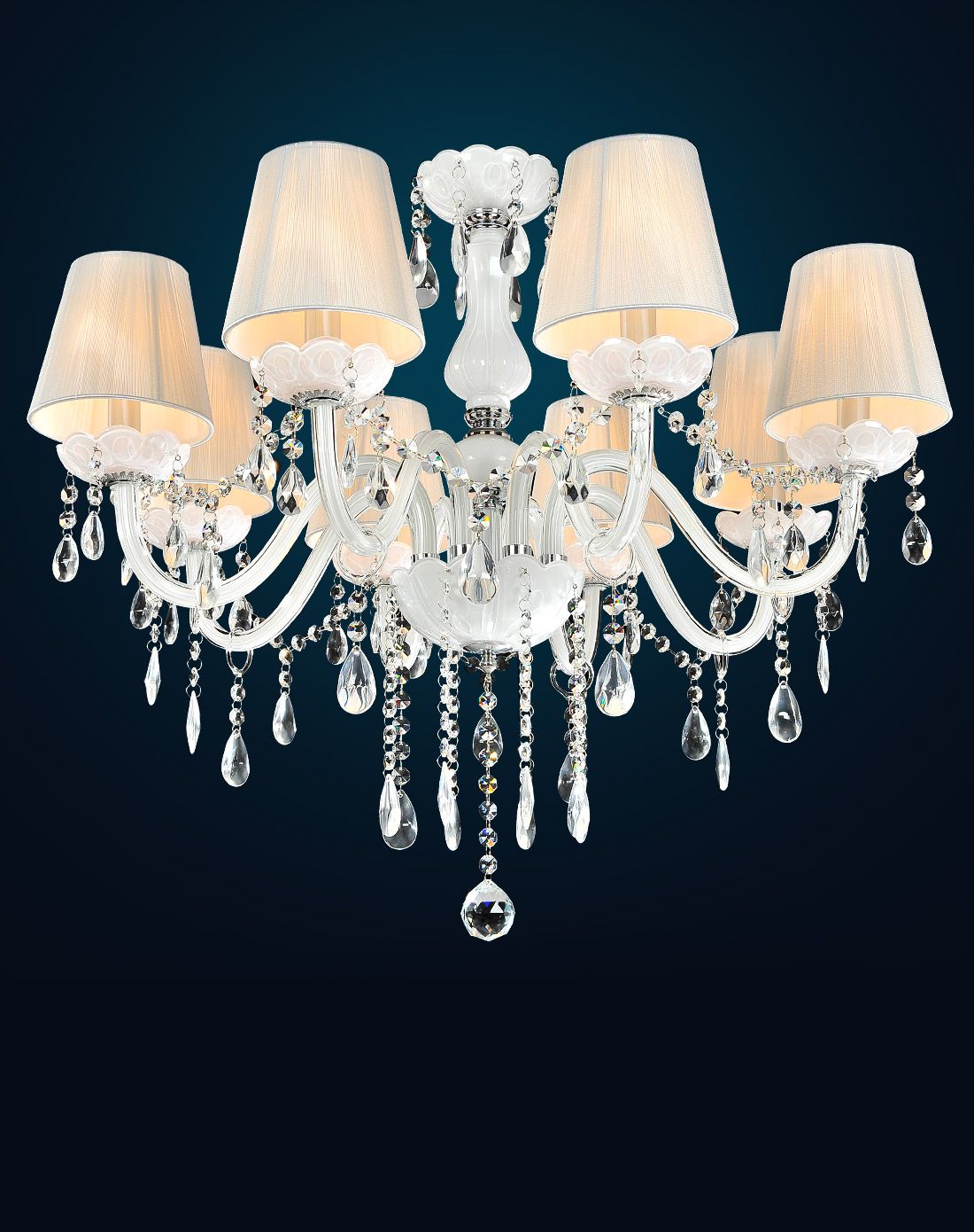 8头白色水晶吊灯 欧式公主房吊灯