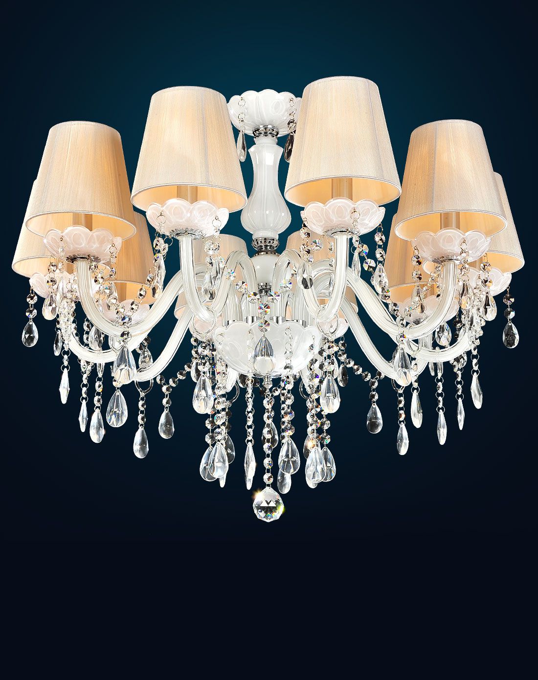 10头白色水晶灯吊灯 欧式客厅灯 卧室灯具