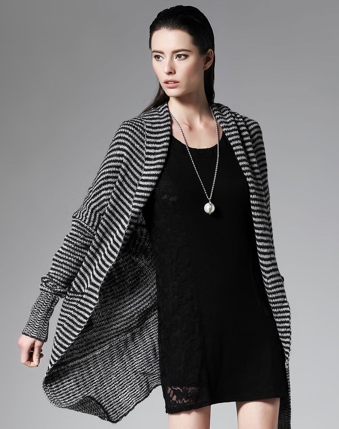 纳帕佳 多功能马海毛条纹开衫女毛衣