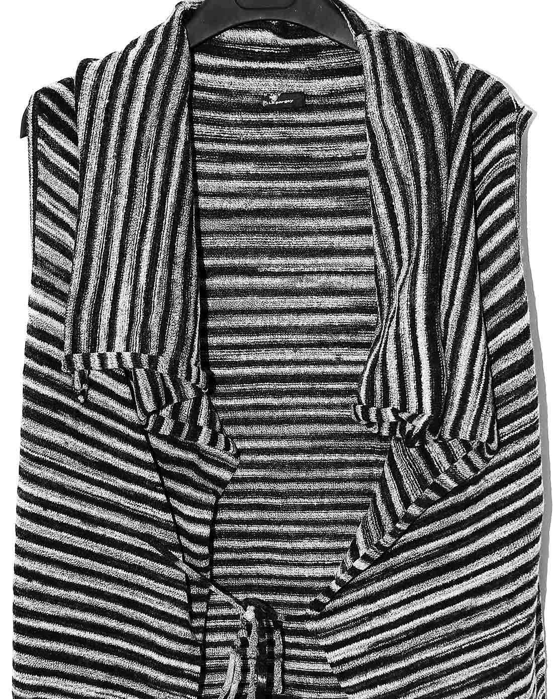 缎染工艺条纹开襟毛衫