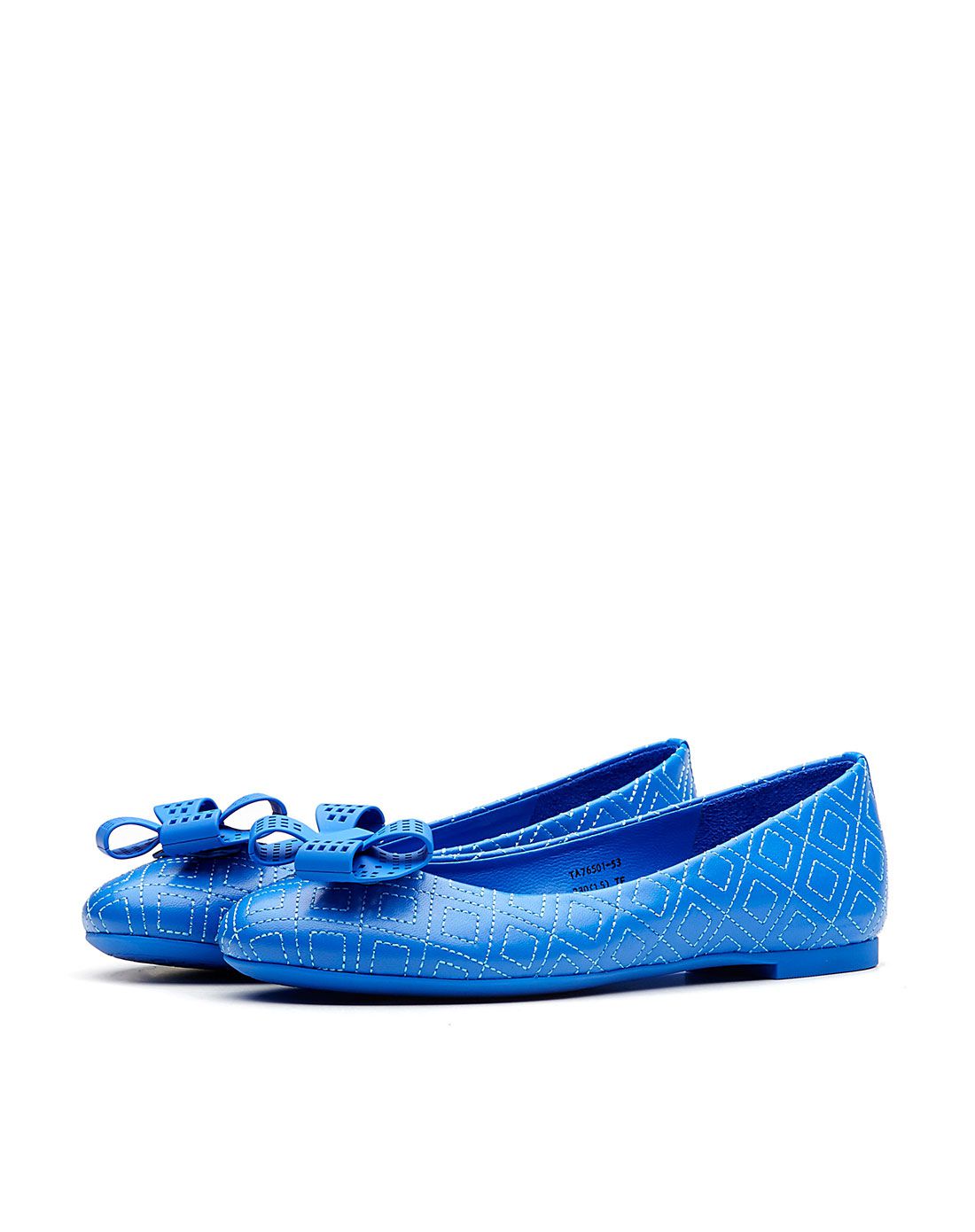 蹀愫橙红色车缝线羊皮糖心扣平跟单鞋