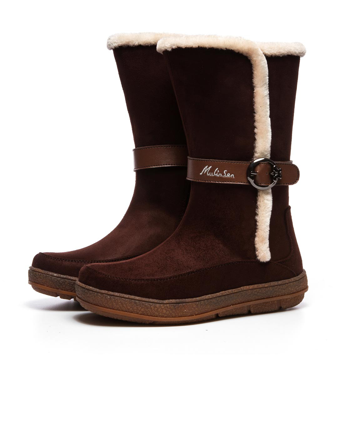 防水保暖 10寸 女棕色休闲手工棉鞋