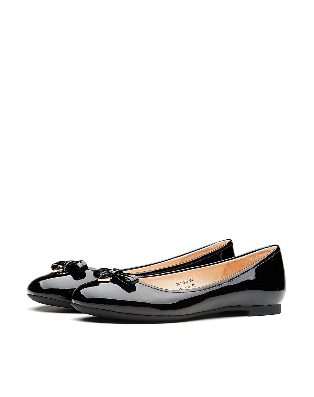 蹀愫绿色牛漆皮蝴蝶结平跟单鞋