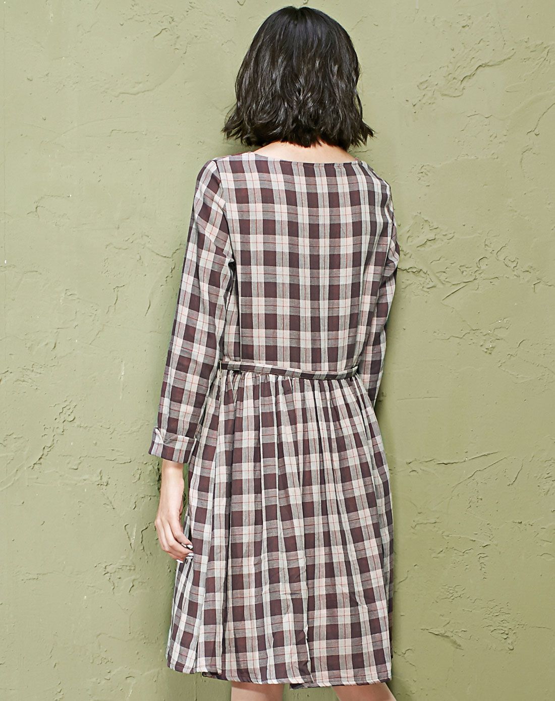 栀子云 复古格纹连衣裙