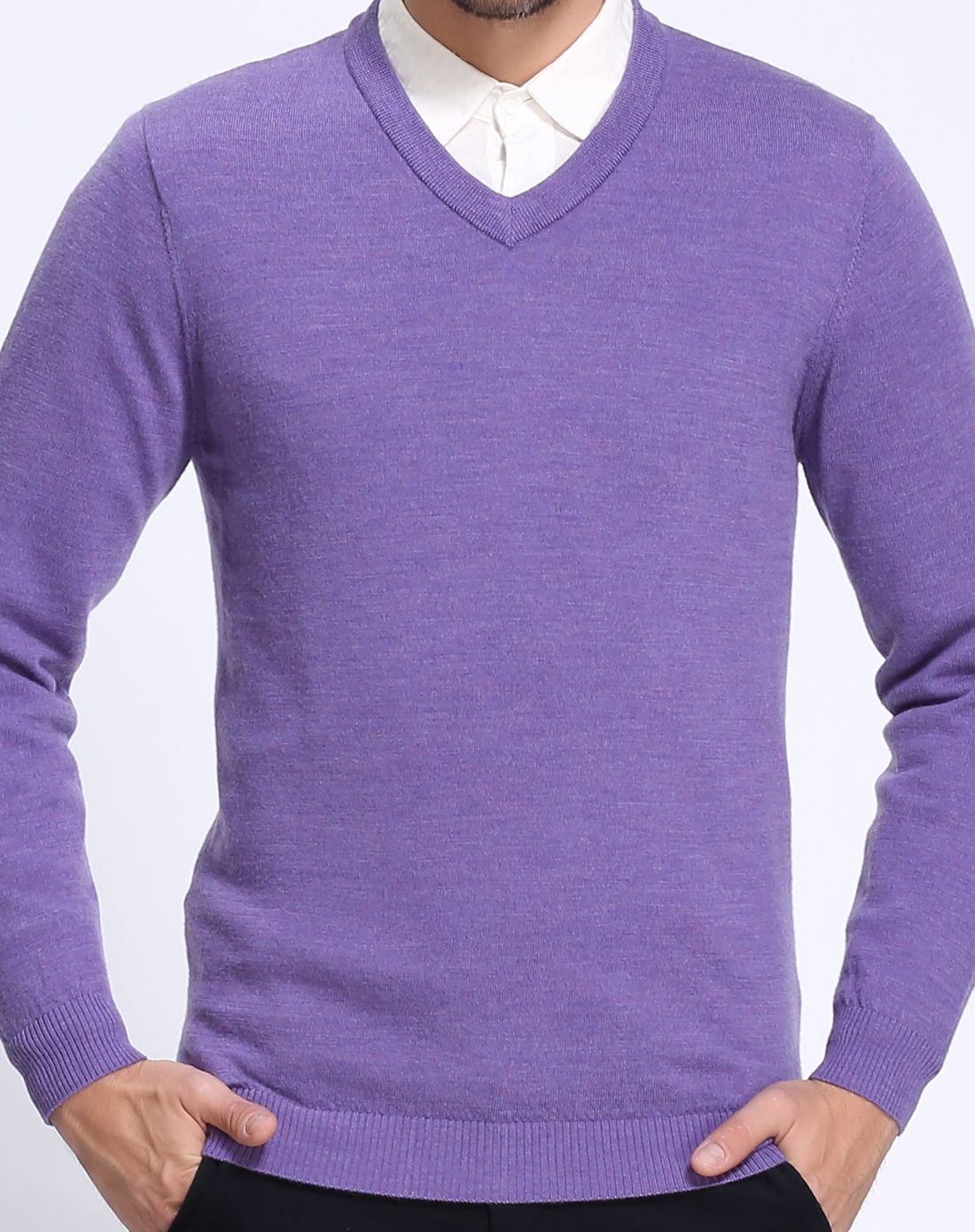 男款浅雪青v领休闲百搭羊毛衫