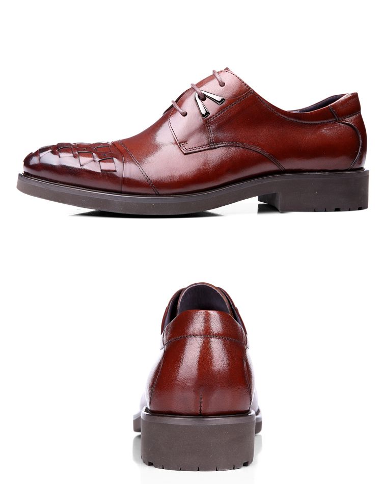 新款酒红男士头层牛皮系带皮鞋