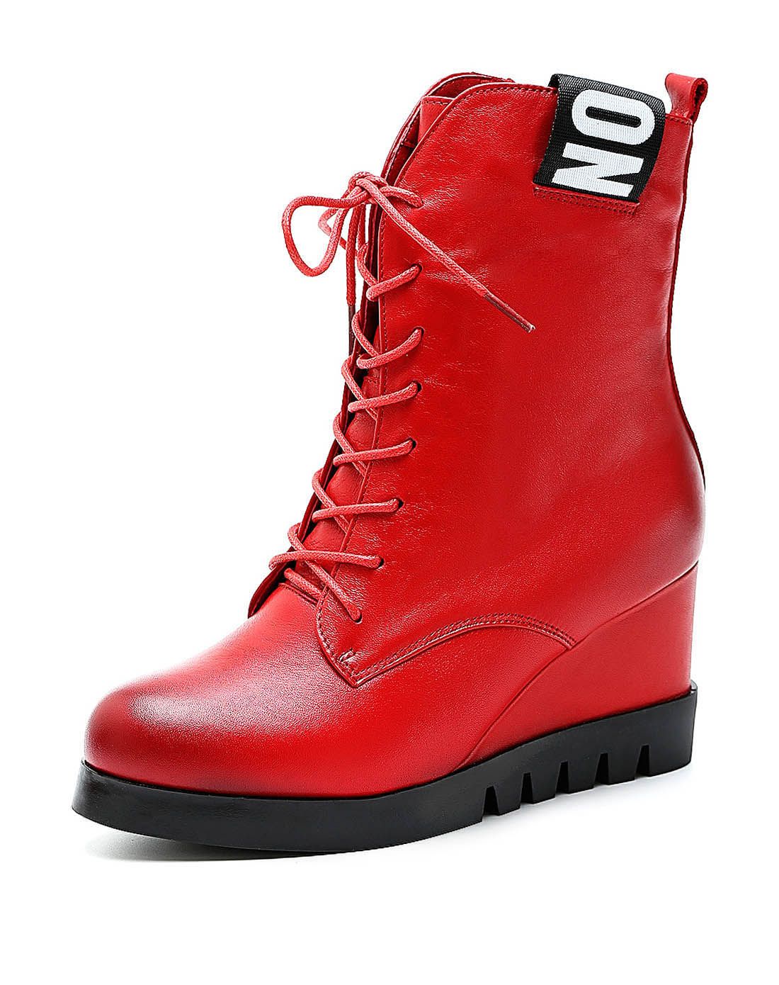 红色牛皮时尚女士靴子