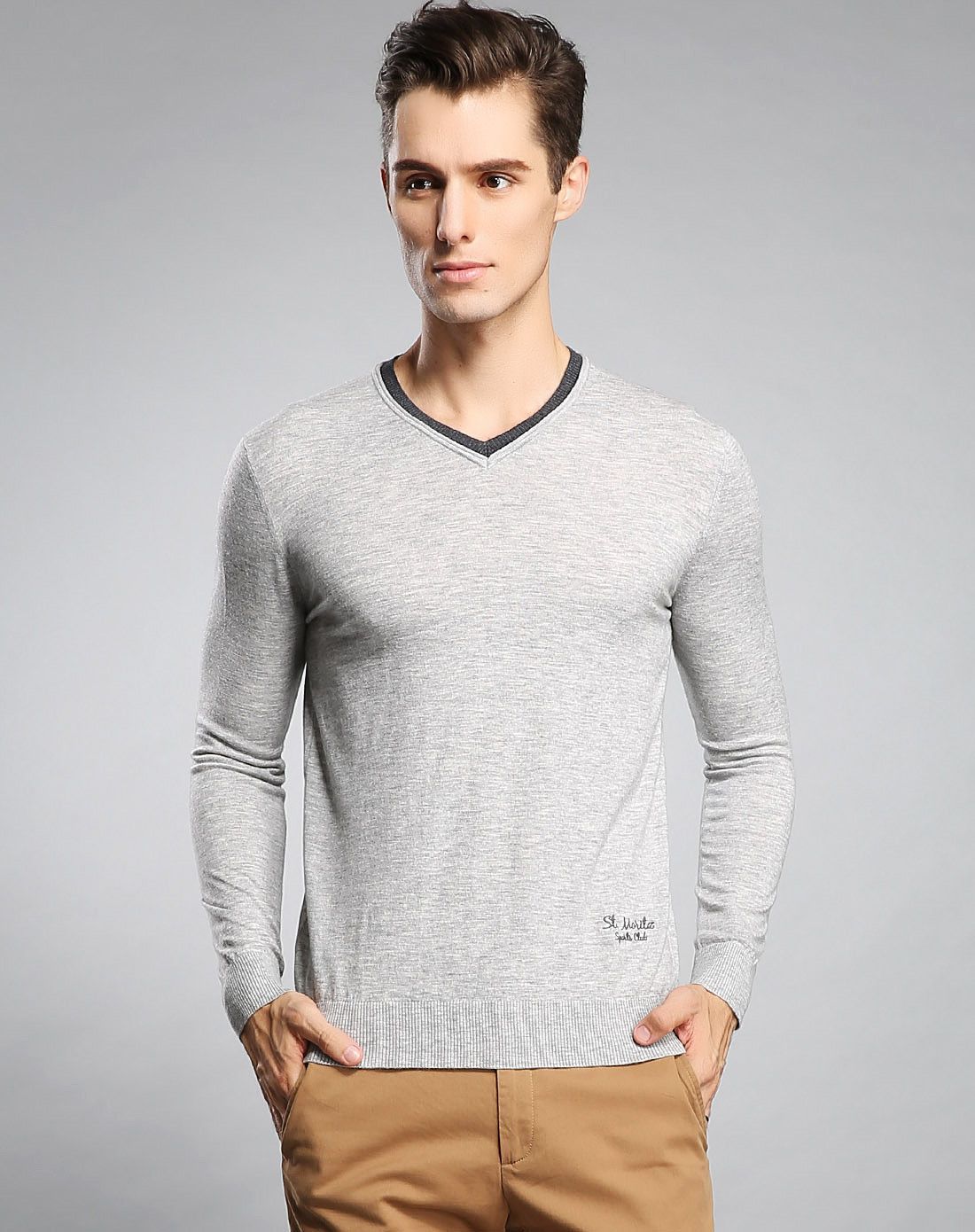 felix buhler纯羊毛柔软舒适简约时尚v领羊毛衫f4427122-406_唯品会