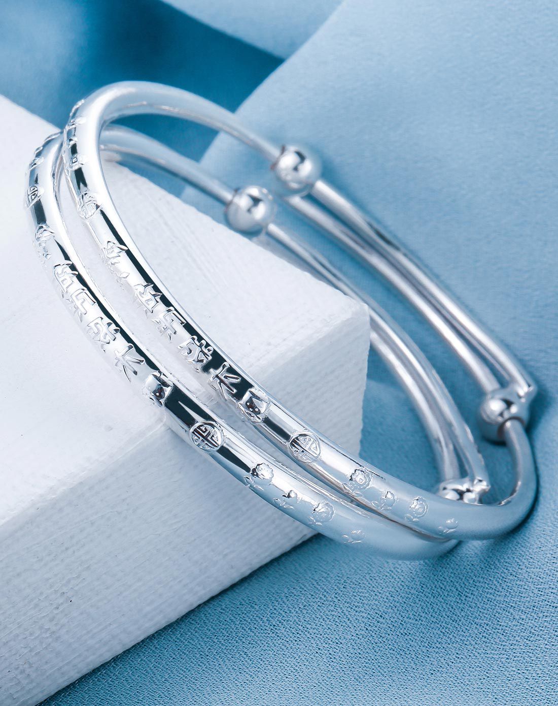 银时代 花纹宝宝手镯999足银 唯品专供