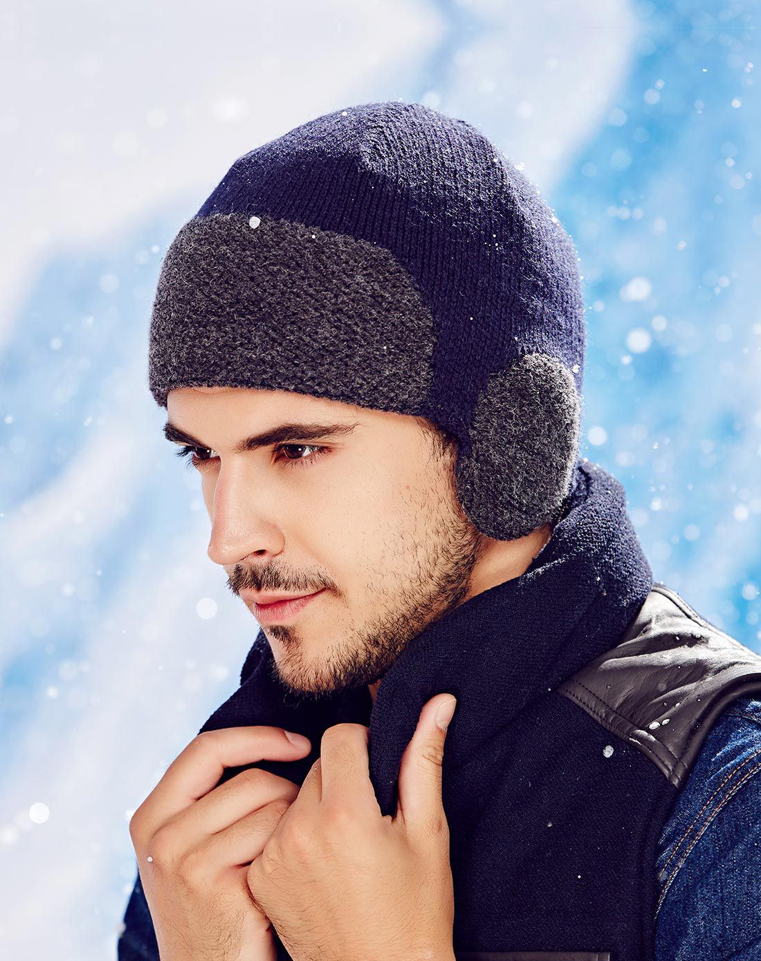 kenmont户外男士帽子冬季韩版护耳针织毛线帽套头帽保暖男帽