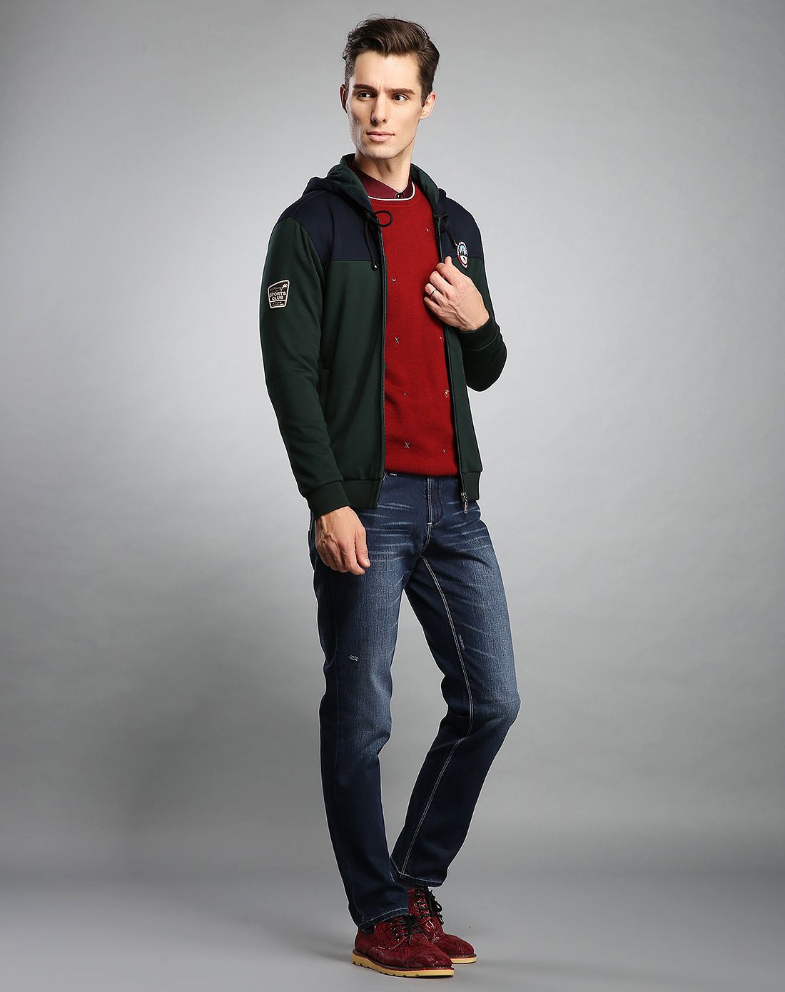 felix buhler休闲年轻帅气连帽内里抓绒针织休闲服f4314100-403_唯品