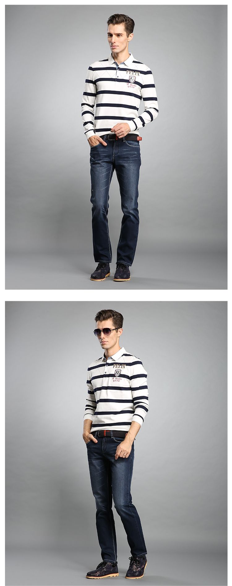 felix buhler全棉时尚条纹拼菱形格纹车线长袖t恤f4320112-800_唯品会