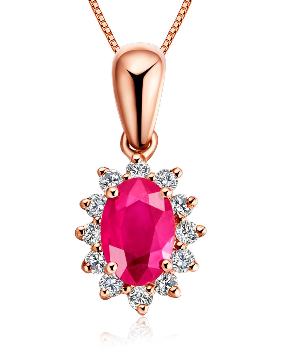 鑫万福 经典戴妃款18k金红宝石吊坠