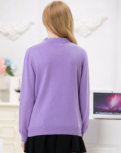 女款藕荷色葡萄领羊绒针织衫