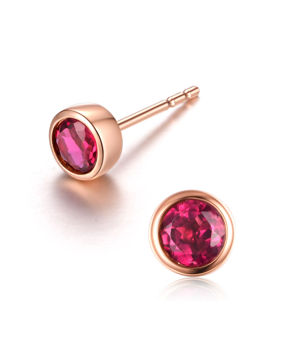 伊士蔓 50分玫瑰18k金红碧玺耳钉简约/彩宝/宝石耳饰耳钉