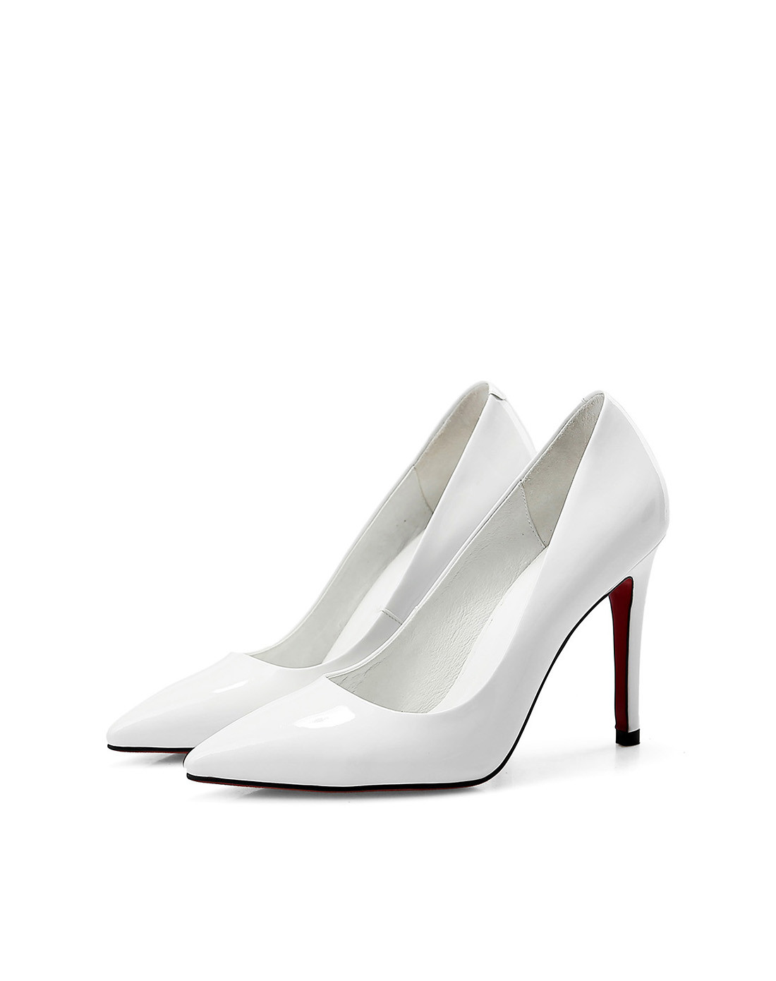 白色漆皮尖头细高跟时尚单鞋