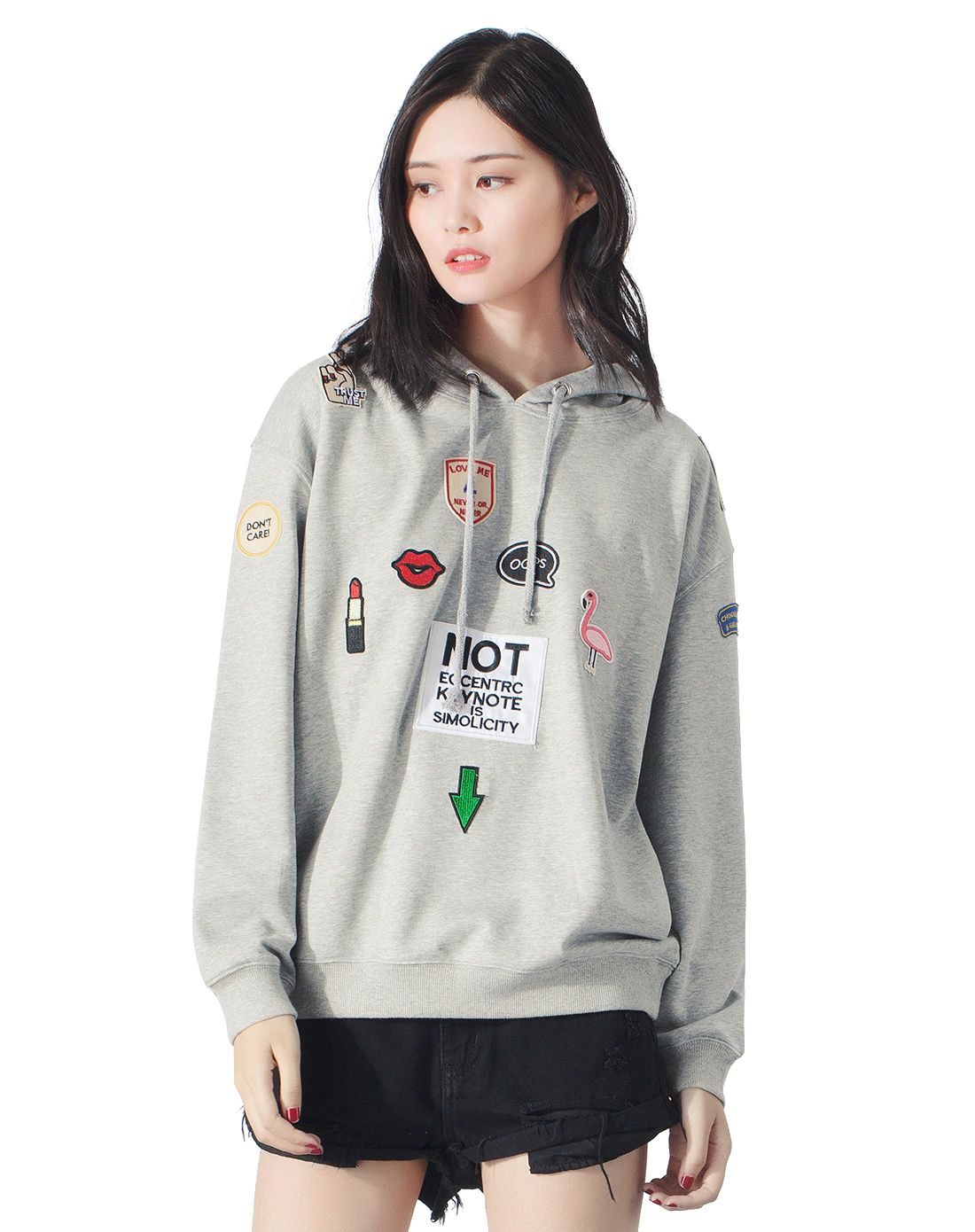 缪佳牛仔女款连帽徽章字母宽松卫衣白色mj6719112b_唯品会