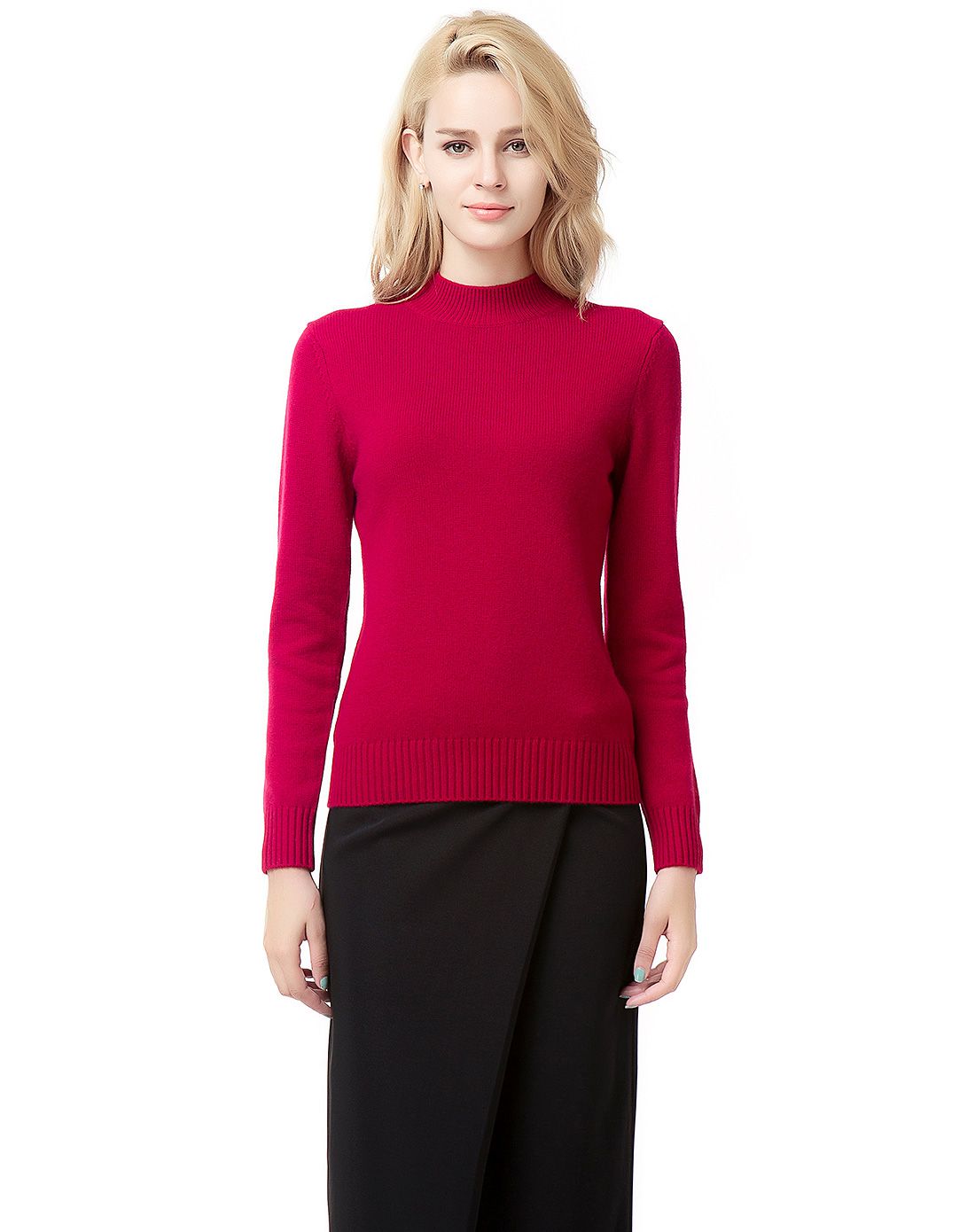 女枣红【加厚】100%山羊绒半高领套衫