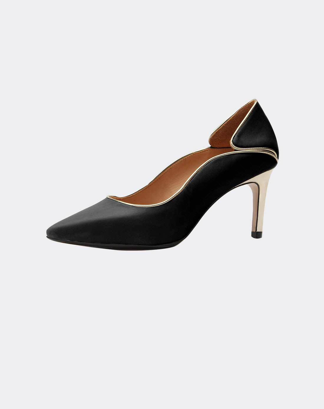 女款墨金色尖头小牛皮细高跟鞋