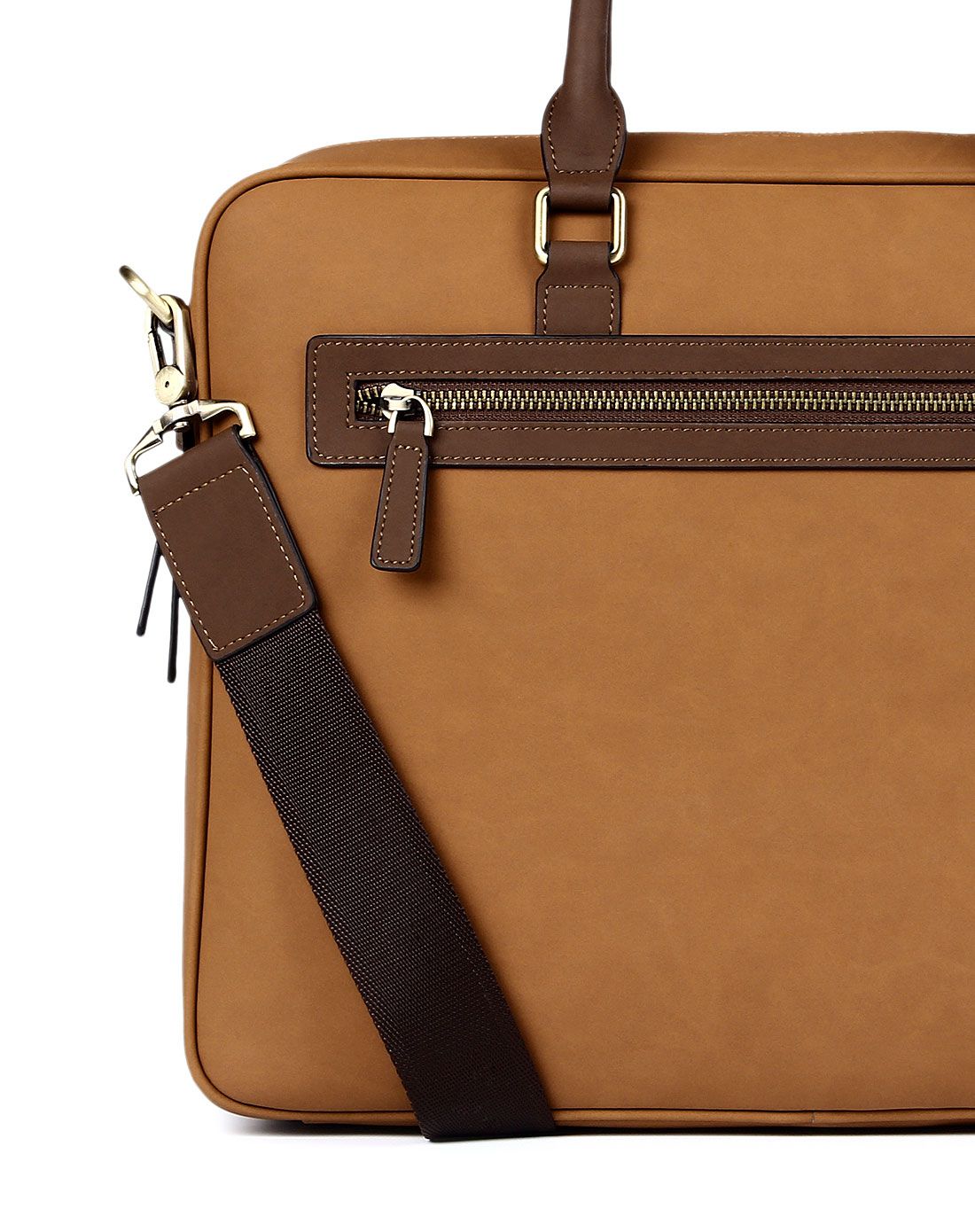 男士浅棕色磨砂复古横款手提包