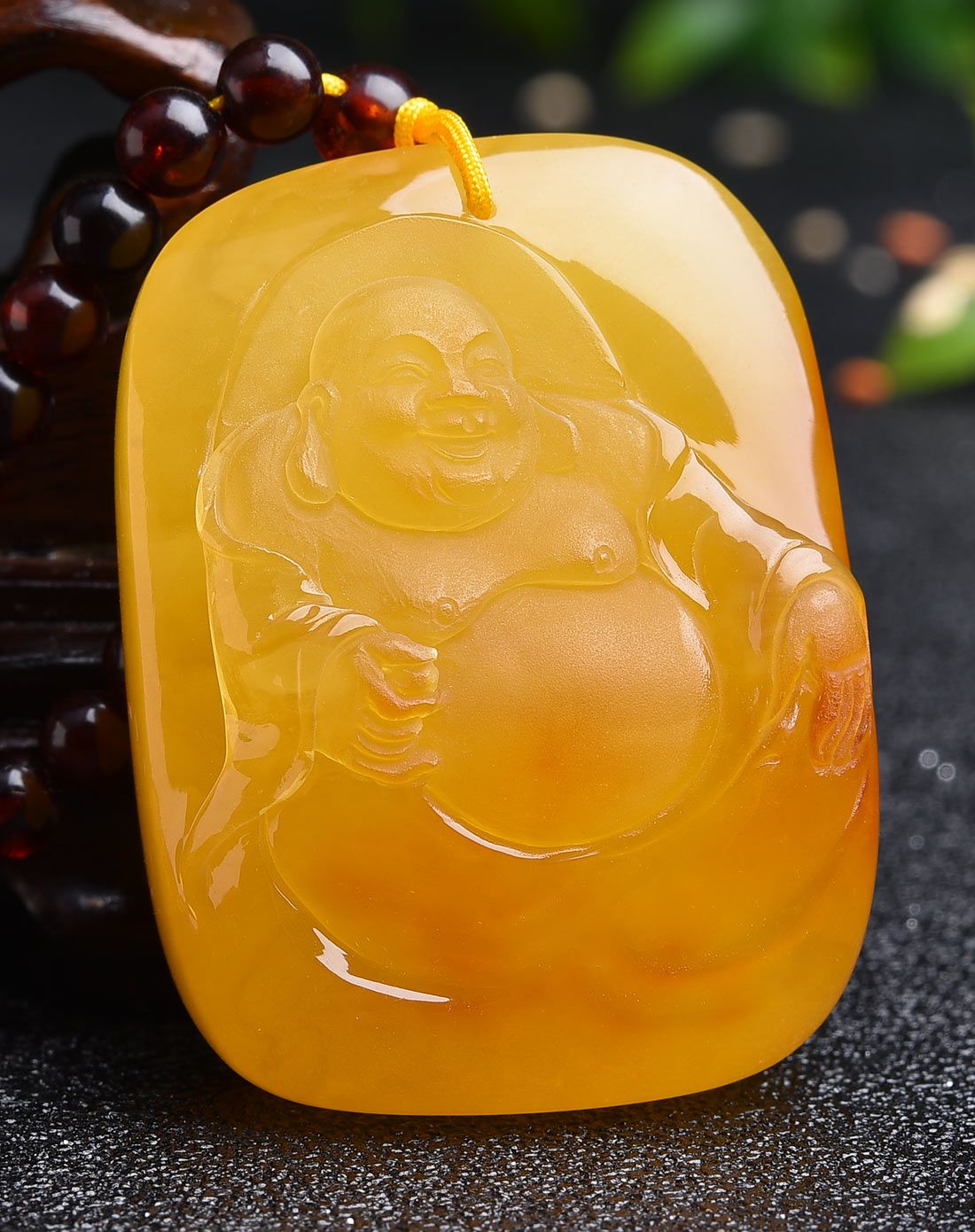 亿珍阁 天然鸡油黄笑佛琥珀蜜蜡挂件 附证书