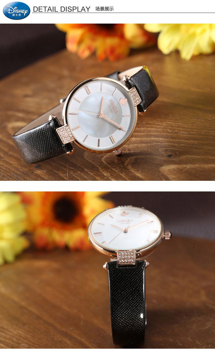 迪士尼石英表皮带时装潮流真皮女表