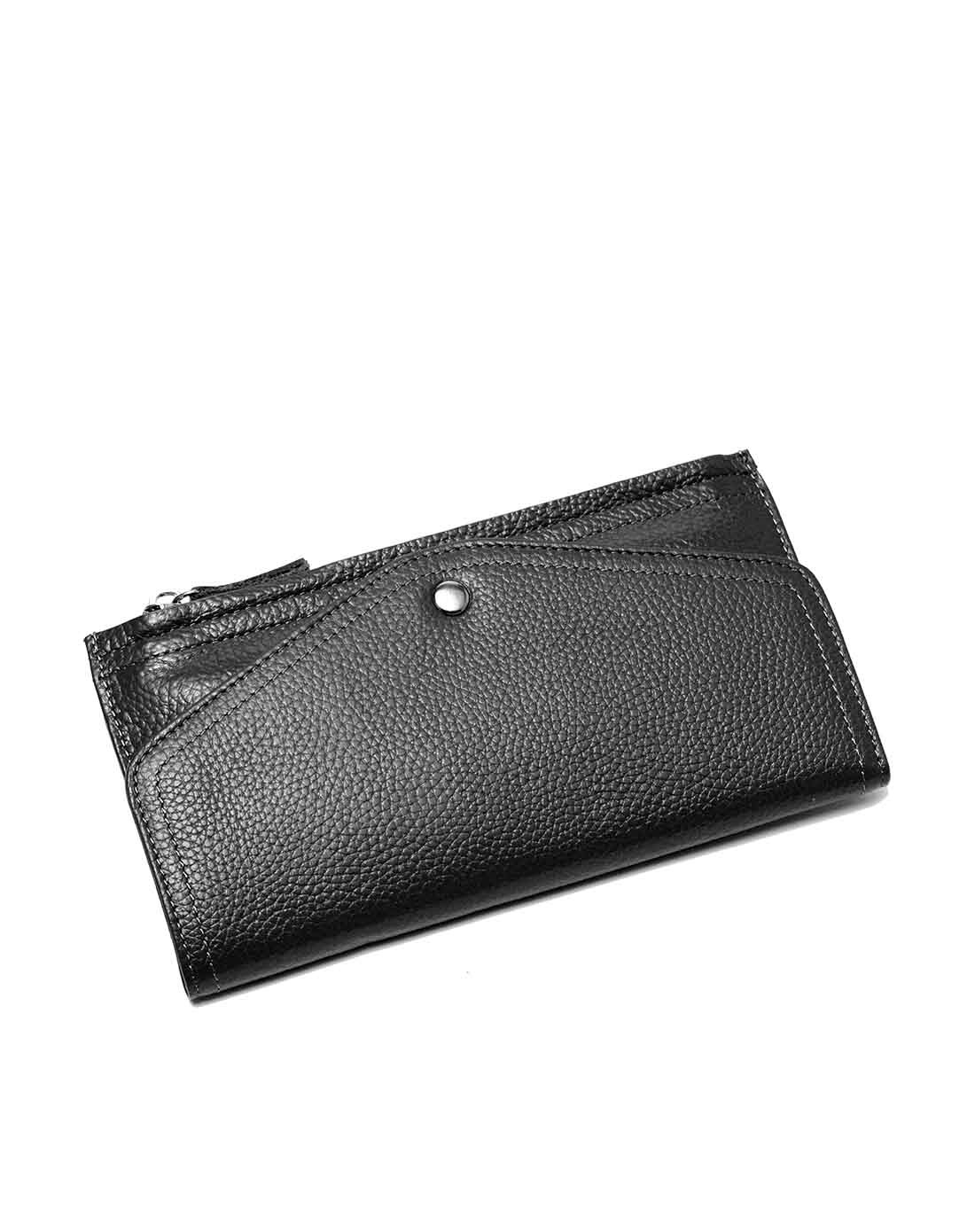 女款时尚百搭款黑色牛皮革钱包