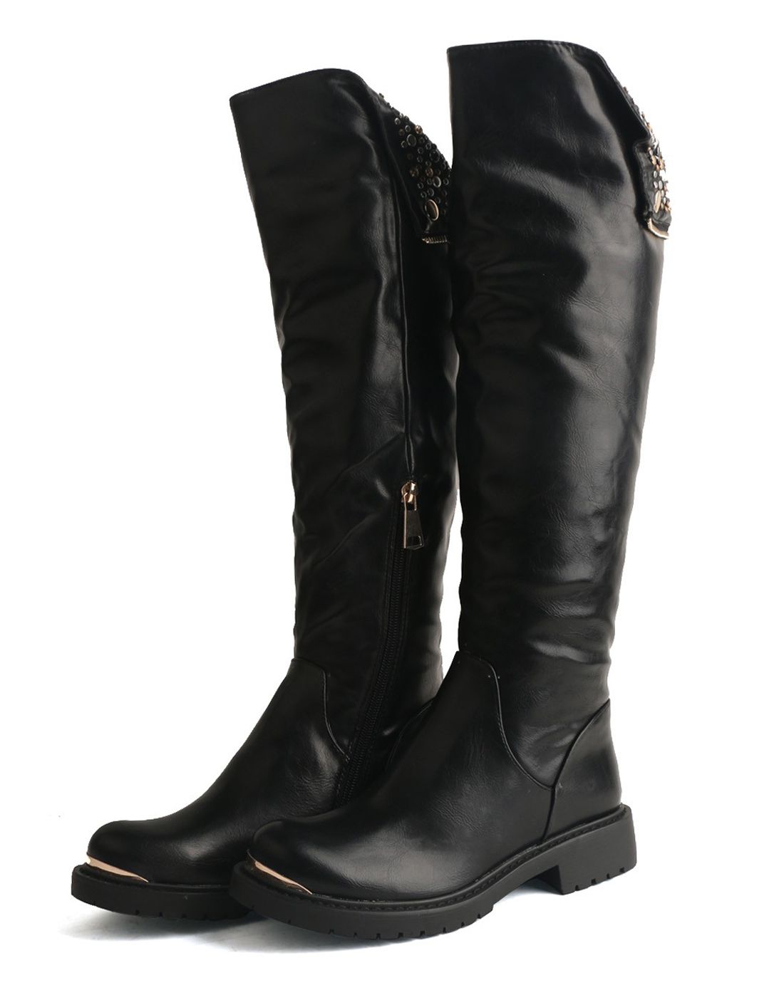 黑色奢华钉珠复古长靴