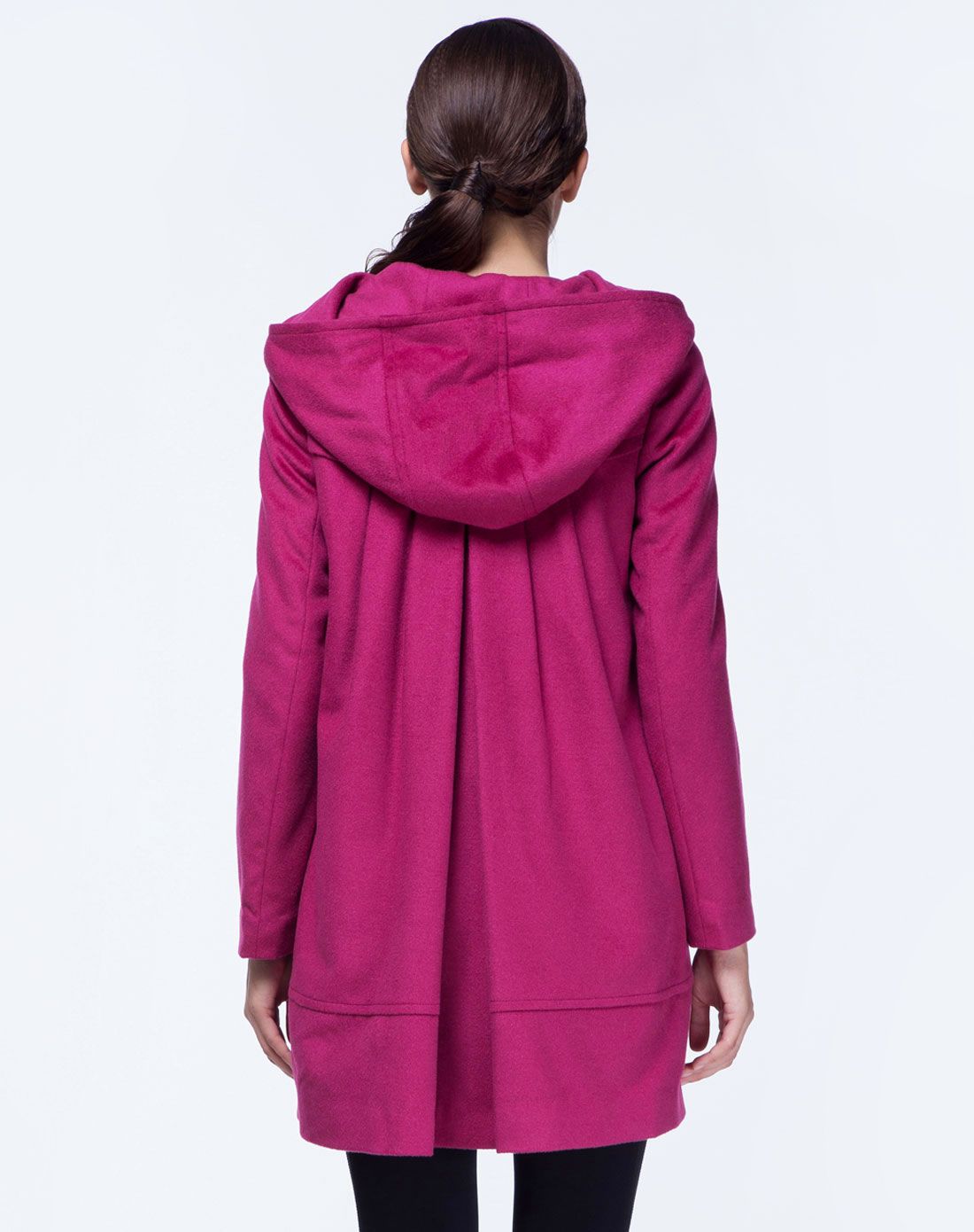 桃红色连帽时尚俏丽大衣