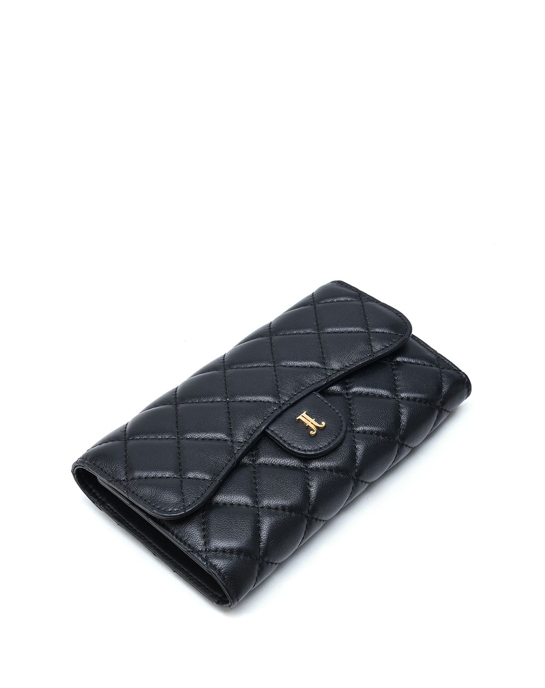 羊皮菱格纹经典时尚长款钱包摩卡黑