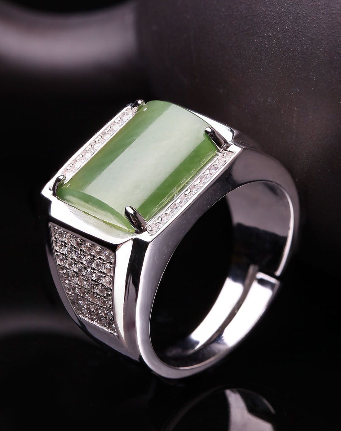 鑫万福 新品荷塘月色碧玉男戒