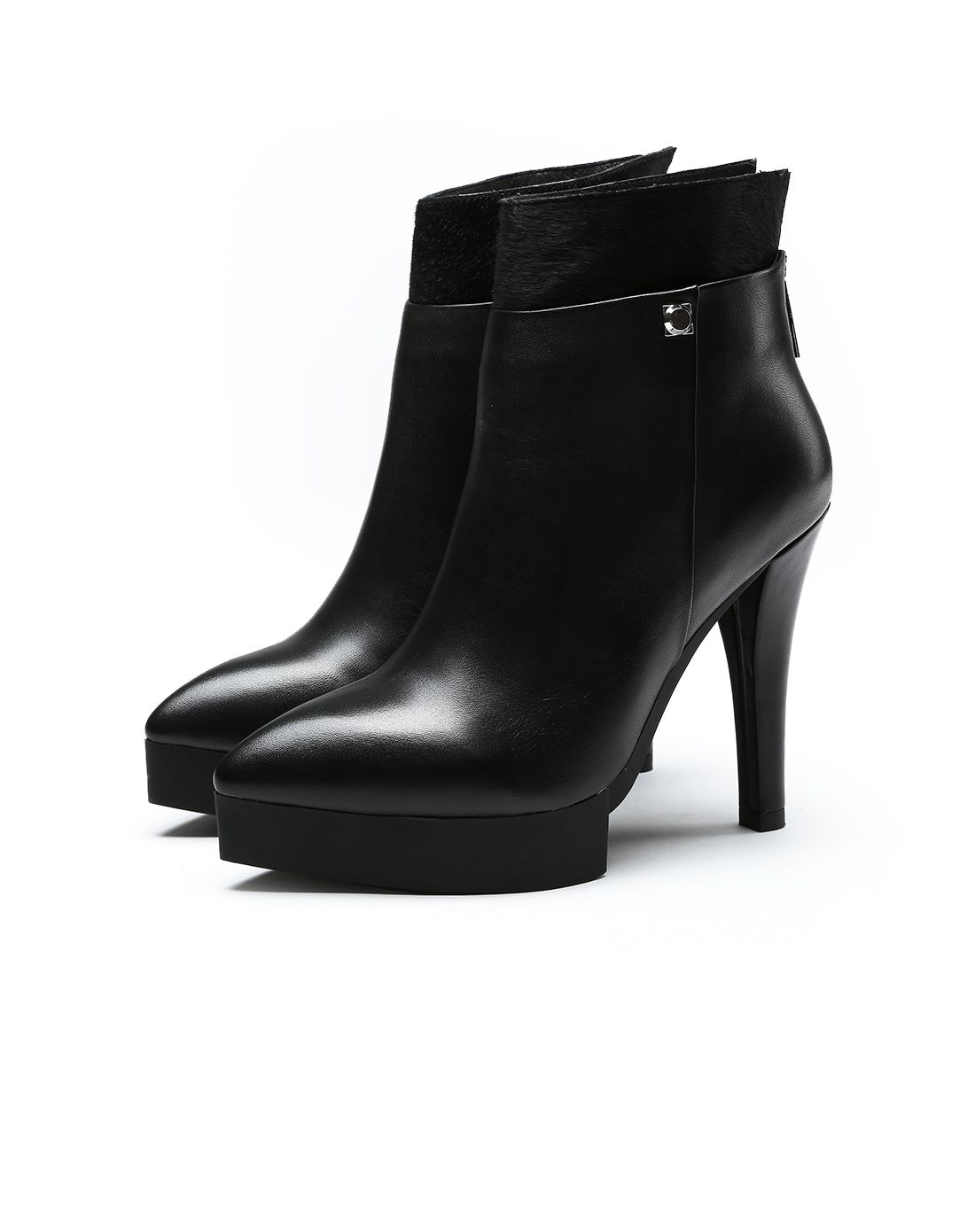 时尚拼接 黑色减压防水台细高跟短靴