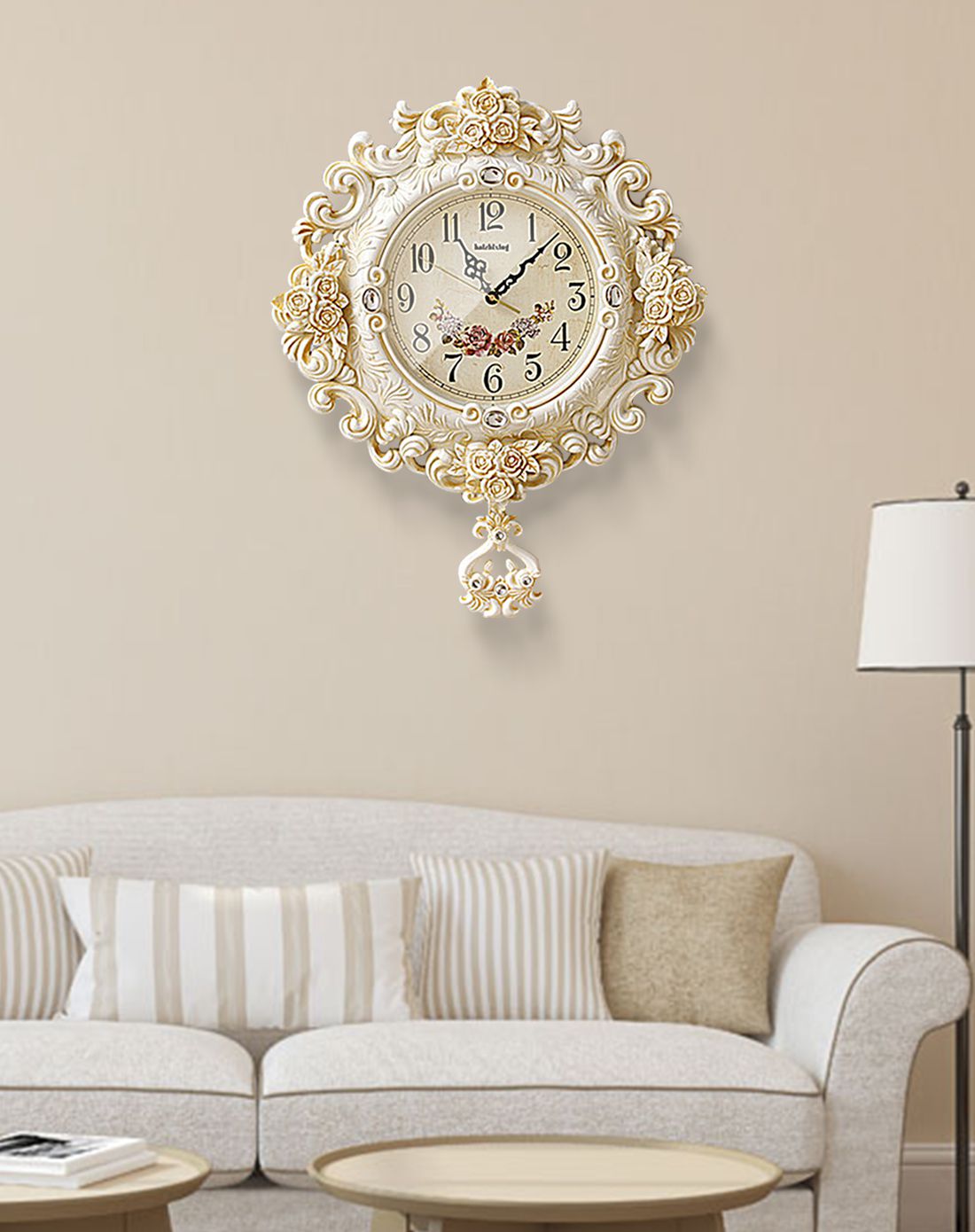 欧式宫廷浮雕玫瑰静音挂钟