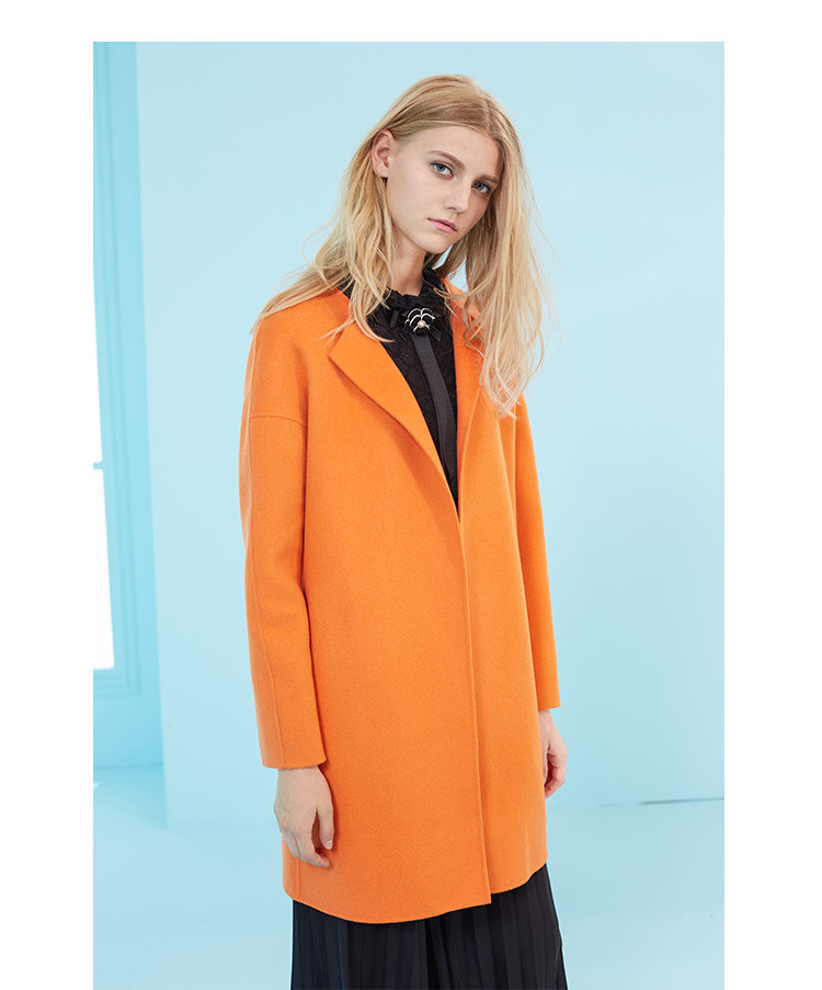 山羊绒中长款休闲双面女大衣蜜橙色
