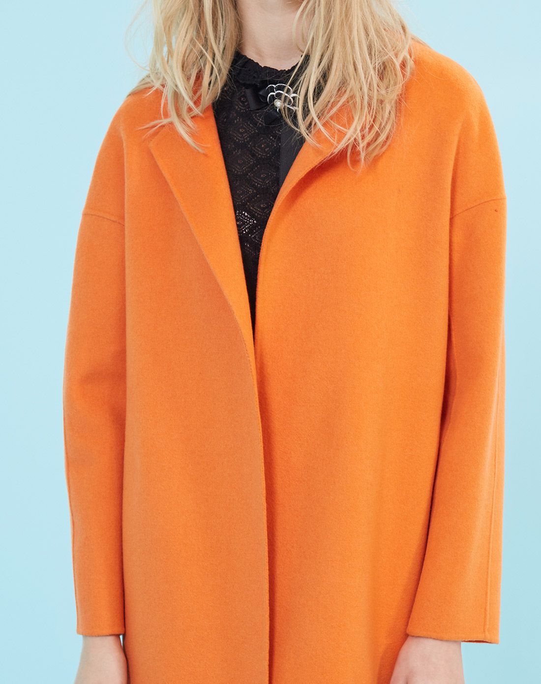 山羊绒中长款休闲双面女大衣蜜橙色