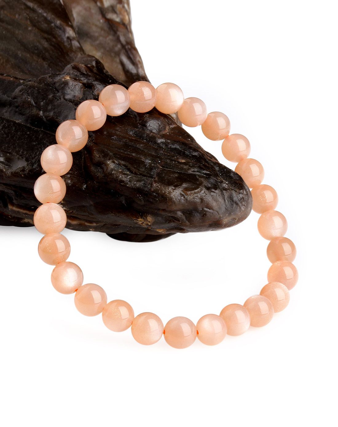 一生一石 天然粉月光石圆珠手链7.5-8mm