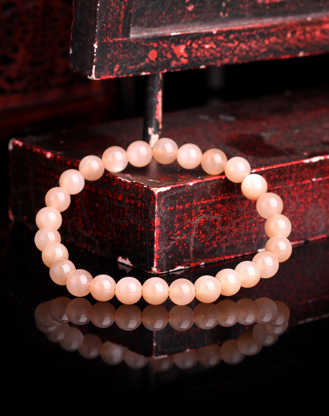 一生一石 天然粉月光石圆珠手链7.5-8mm