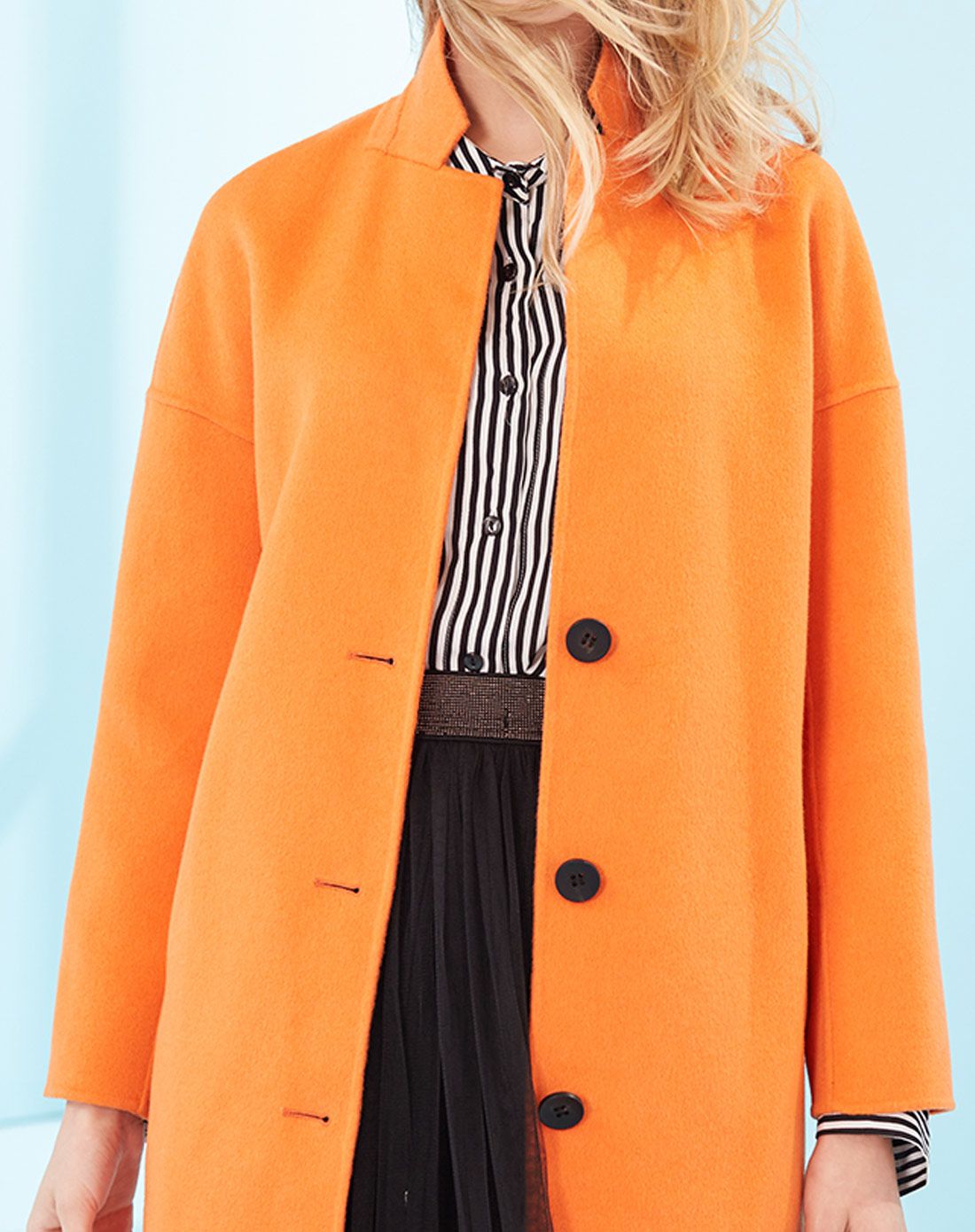 蜜橙色山羊绒中长休闲双面羊绒女大衣