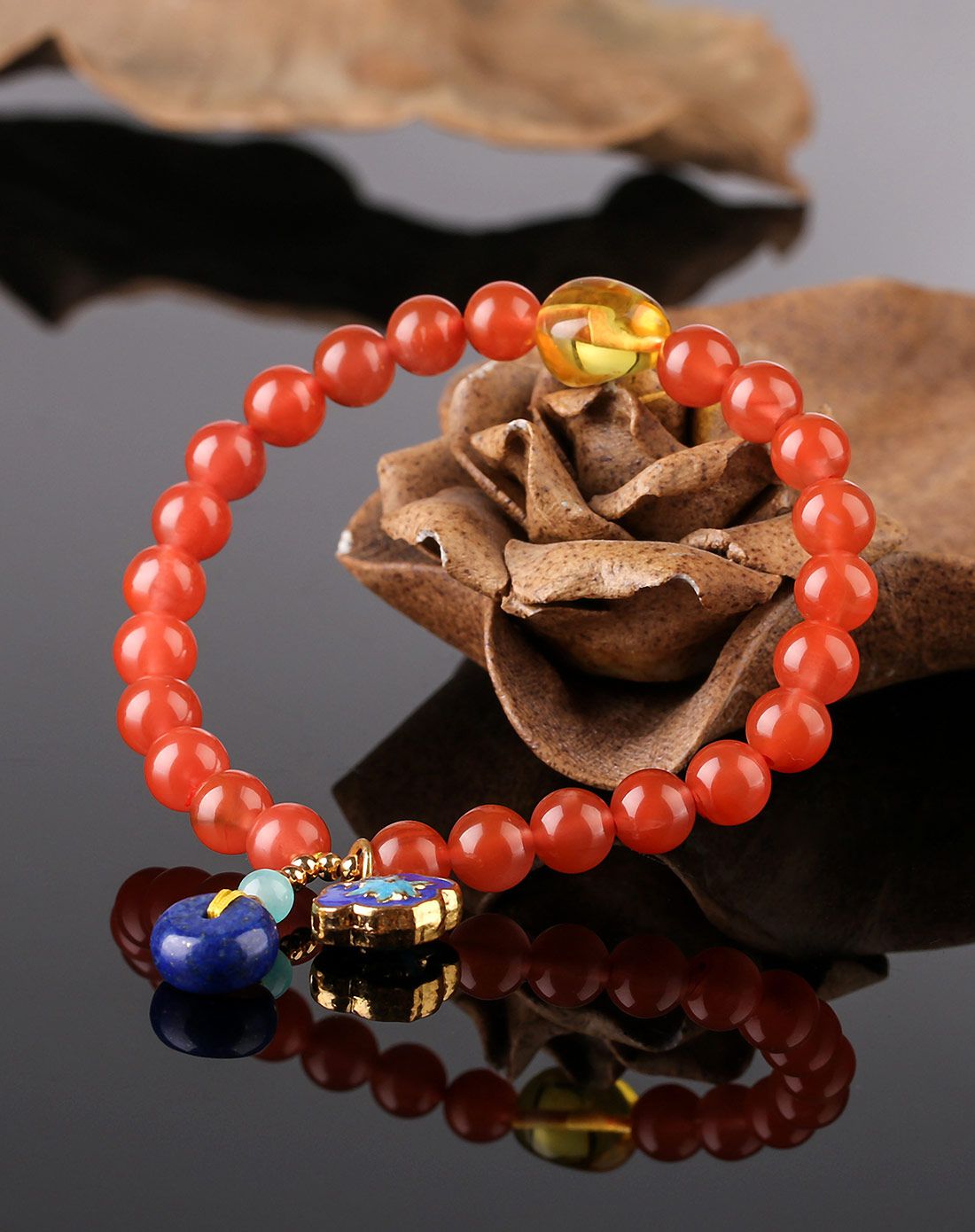 一生一石 平安如意天然樱桃红南红蜜蜡平安扣手链