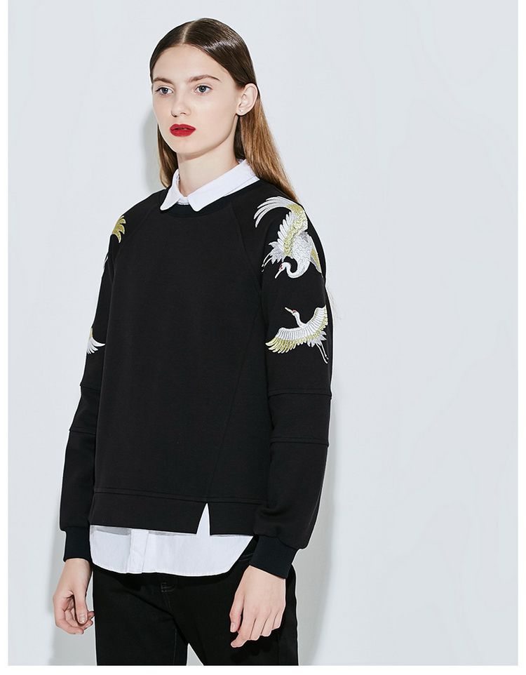 ving女装专场 中国风仙鹤刺绣套头女款卫衣 厚薄: 常规 图案: 仙鹤