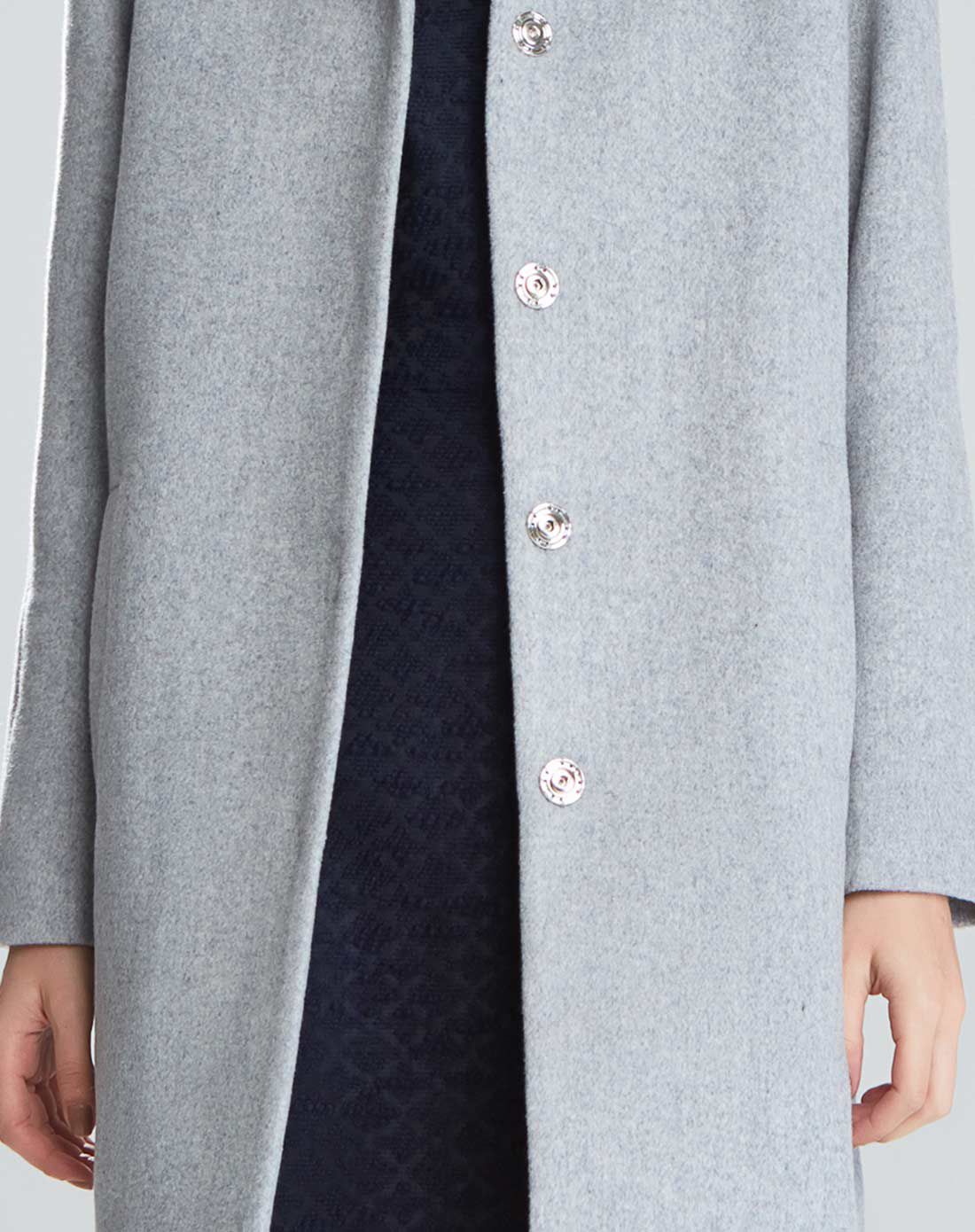 asobio浅灰白时尚优雅钉珠羊毛大衣4542434922118_唯品会