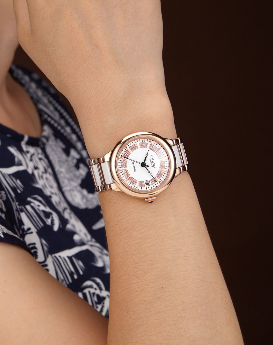 卡罗莱时尚镶钻简约自动机械女表进口机芯送礼女士手表