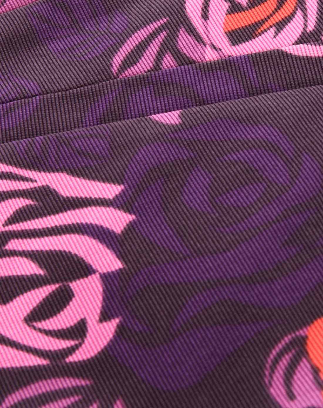 女士茄皮紫时尚气质撞色花朵休闲裤