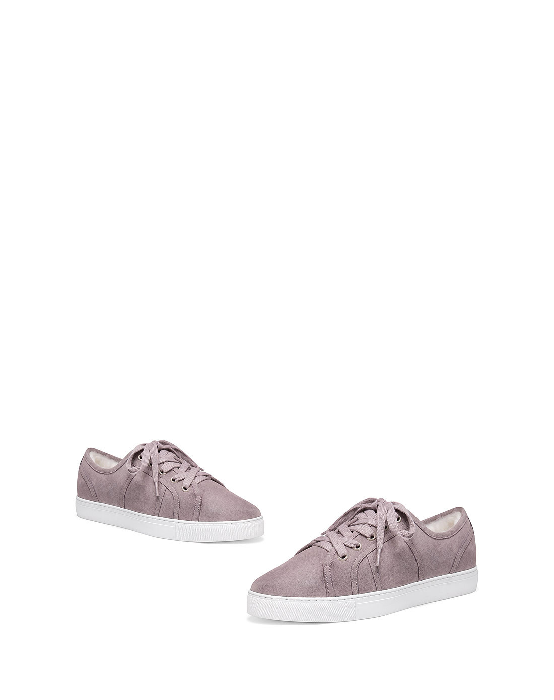 豆沙色-牛猄圆头厚底羊毛休闲鞋