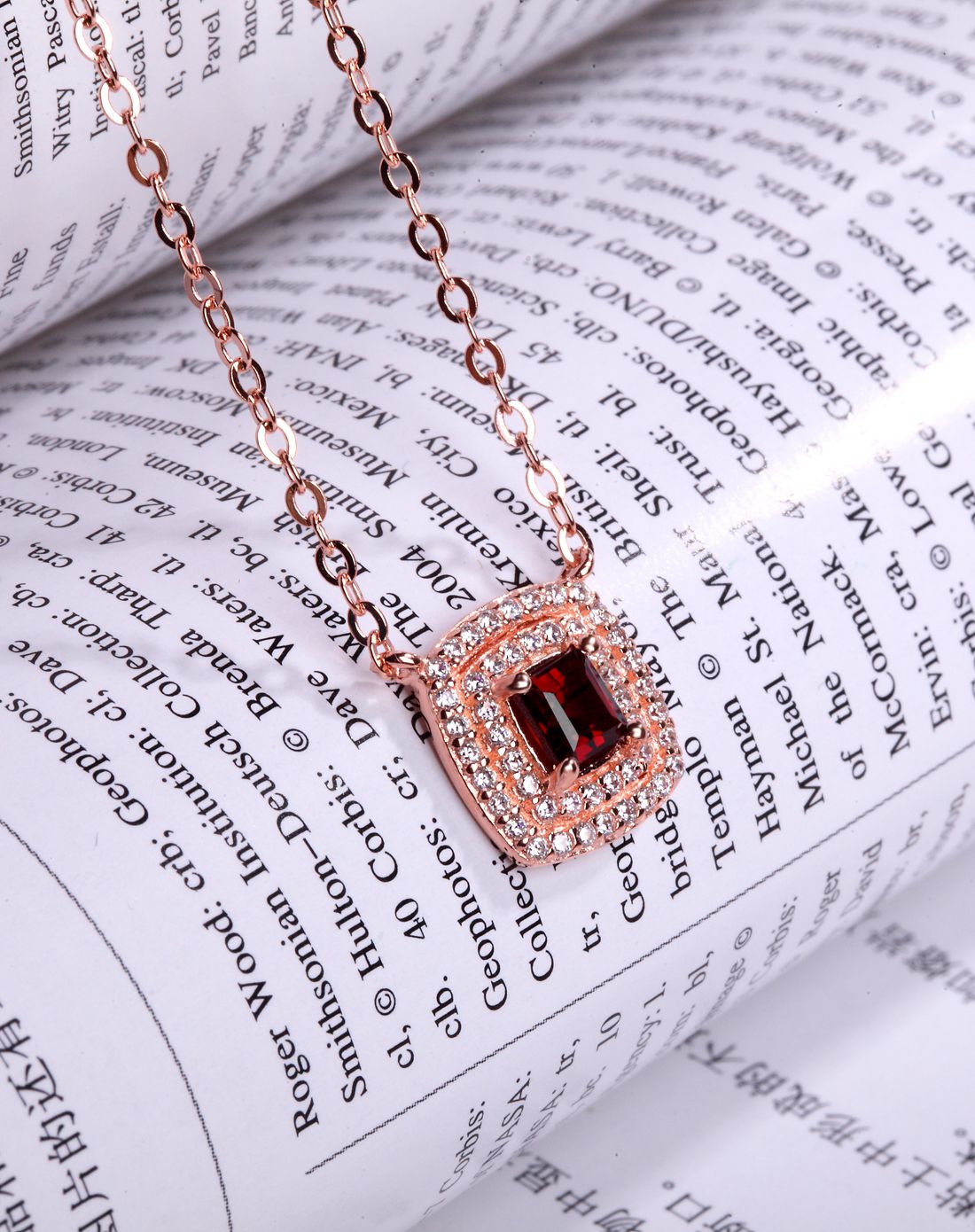 royal gem 银镶方形石榴石吊坠 赠银链