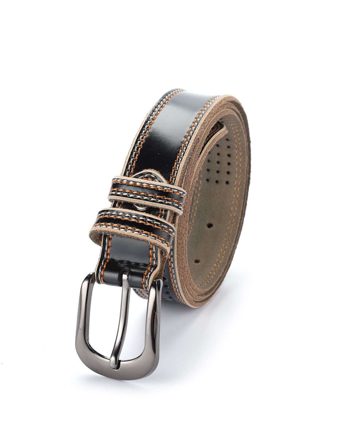 makko黑色牛皮镂空装饰针扣皮带