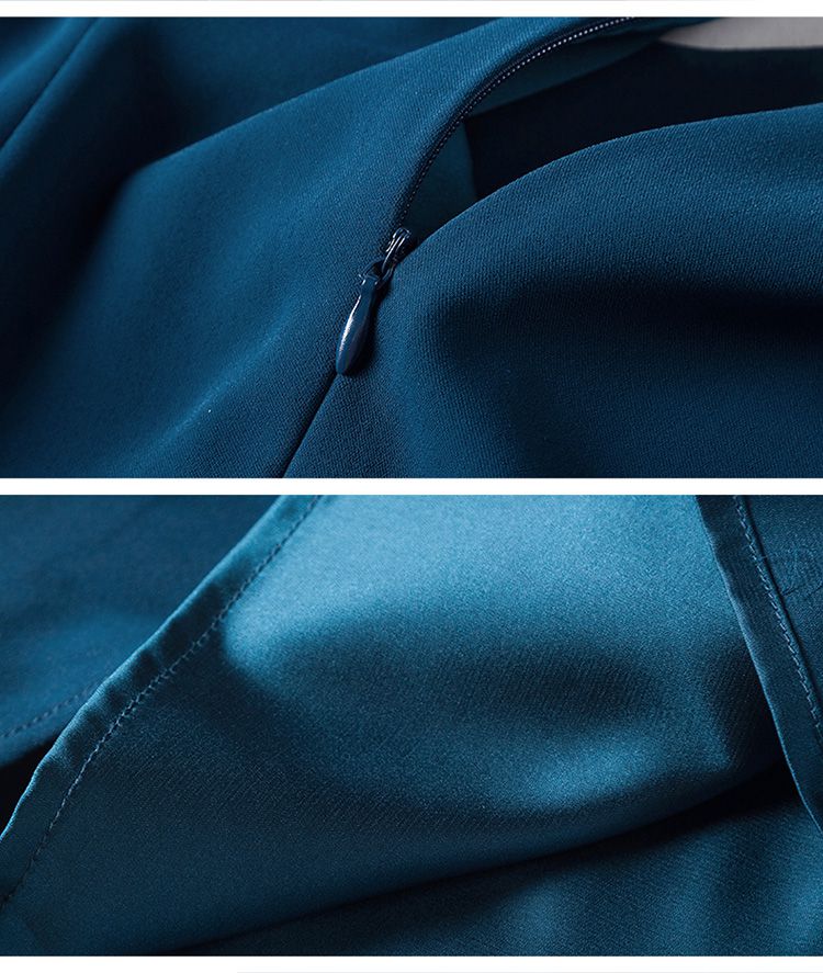 孔雀蓝时尚v领高端精致显瘦连衣裙