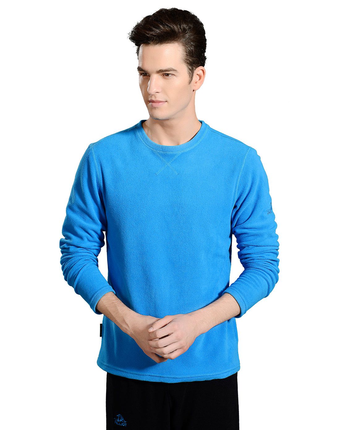 休闲舒适 男款孔蓝色套头抓绒衣 抗静电