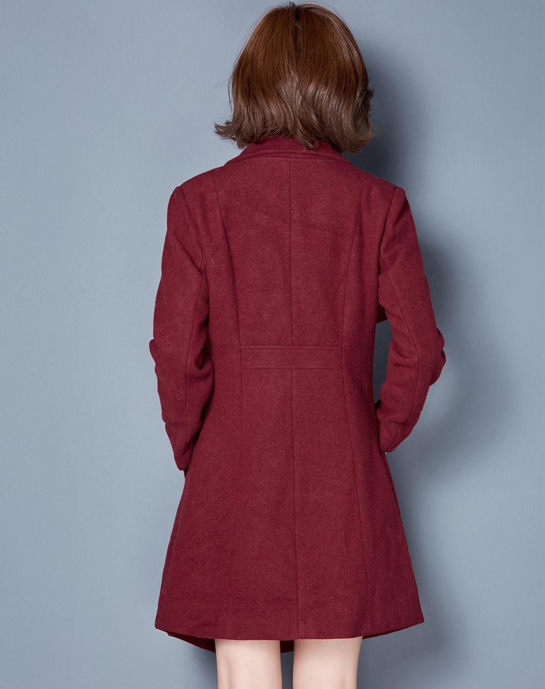 迹忆tracememory女暗红色时尚简约显瘦一粒扣中长款呢大衣yw6508026dy